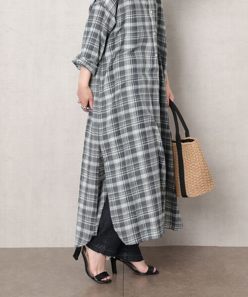 FREAK'S STORE（フリークスストア）の「▽【WEB限定】インドチェックシャツワンピース（シャツワンピース・レディース・ナチュラル/ブラック/グリーン・ﾌﾘ-）」の12枚目の写真