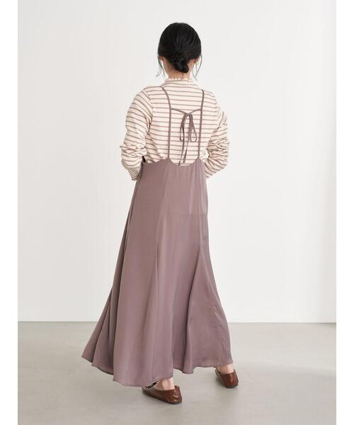 earth music&ecology（アースミュージックアンドエコロジー）の「サテンバックリボンキャミワンピース ＊（ワンピース・レディース・モカ/ピンク/ブラック・FREE）」の6枚目の写真