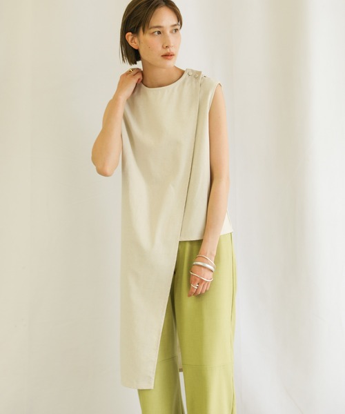 select MOCA(セレクトモカ)の「3wayリネンアシンメトリートップス(ノースリーブトップス&ベスト2点セット)(Tシャツ/カットソー・レディース・アイボリー/プラム/チャコール・FREE)」の2枚目の写真