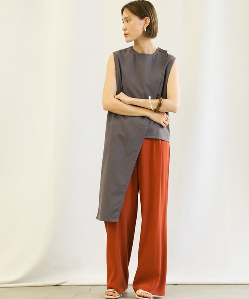 select MOCA(セレクトモカ)の「3wayリネンアシンメトリートップス(ノースリーブトップス&ベスト2点セット)(Tシャツ/カットソー・レディース・アイボリー/プラム/チャコール・FREE)」の5枚目の写真