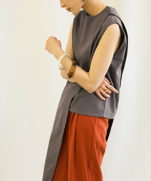select MOCA(セレクトモカ)の「3wayリネンアシンメトリートップス(ノースリーブトップス&ベスト2点セット)(Tシャツ/カットソー・レディース・アイボリー/プラム/チャコール・FREE)」の15枚目の写真