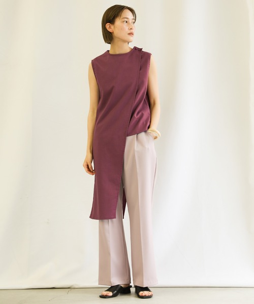 select MOCA(セレクトモカ)の「3wayリネンアシンメトリートップス(ノースリーブトップス&ベスト2点セット)(Tシャツ/カットソー・レディース・アイボリー/プラム/チャコール・FREE)」の6枚目の写真