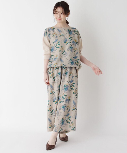 smart pink（スマートピンク）の「◆【手洗い可】楽々リネンフラワースカーチョ（その他パンツ・レディース・ベージュ系その他3/ライトグリーン系・88）」の4枚目の写真