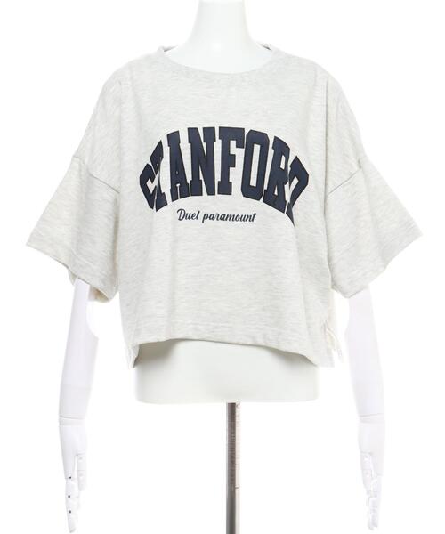 INGNI（イング）の「カレッジ／ロゴショート丈プルオーバー（Tシャツ/カットソー・レディース・グレー/オフホワイト/グリーン/スミクロ・M）」の5枚目の写真