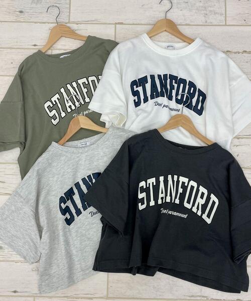 INGNI（イング）の「カレッジ／ロゴショート丈プルオーバー（Tシャツ/カットソー・レディース・グレー/オフホワイト/グリーン/スミクロ・M）」の14枚目の写真