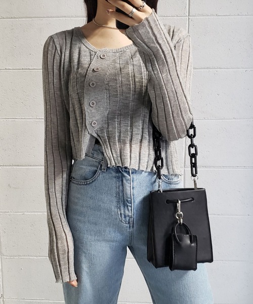 me+em select(ミームセレクト)の「シースルーニットショートカーディガン(カーディガン/ボレロ・レディース・ホワイト/ブラック/ベージュ/グレー・FREE)」の4枚目の写真