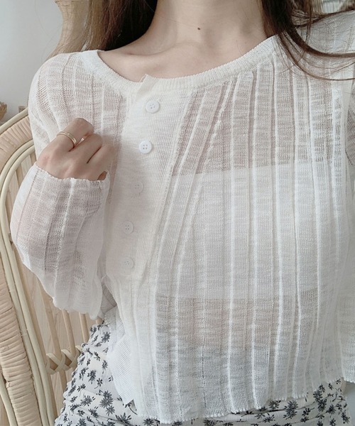 me+em select(ミームセレクト)の「シースルーニットショートカーディガン(カーディガン/ボレロ・レディース・ホワイト/ブラック/ベージュ/グレー・FREE)」の9枚目の写真