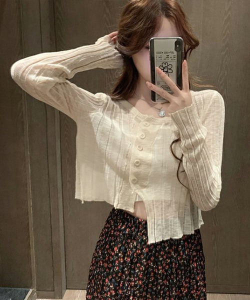 me+em select(ミームセレクト)の「シースルーニットショートカーディガン(カーディガン/ボレロ・レディース・ホワイト/ブラック/ベージュ/グレー・FREE)」の11枚目の写真