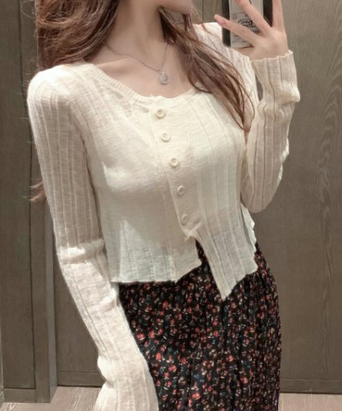 me+em select(ミームセレクト)の「シースルーニットショートカーディガン(カーディガン/ボレロ・レディース・ホワイト/ブラック/ベージュ/グレー・FREE)」の10枚目の写真