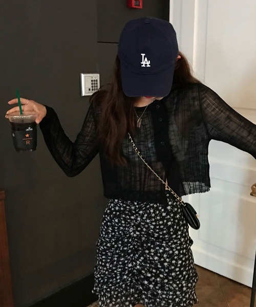 me+em select(ミームセレクト)の「シースルーニットショートカーディガン(カーディガン/ボレロ・レディース・ホワイト/ブラック/ベージュ/グレー・FREE)」の19枚目の写真