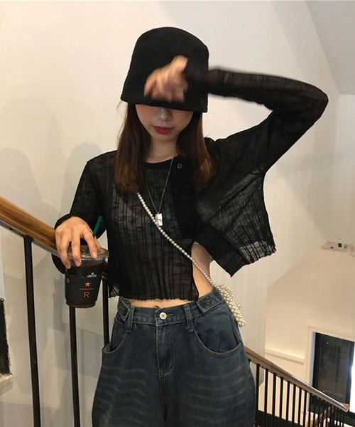 me+em select(ミームセレクト)の「シースルーニットショートカーディガン(カーディガン/ボレロ・レディース・ホワイト/ブラック/ベージュ/グレー・FREE)」の21枚目の写真