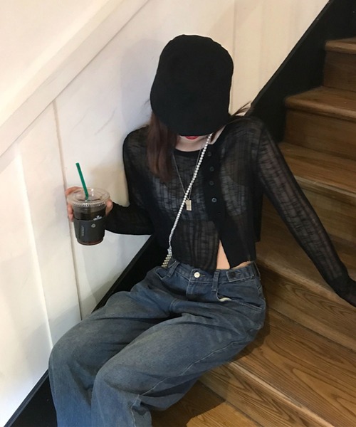 me+em select(ミームセレクト)の「シースルーニットショートカーディガン(カーディガン/ボレロ・レディース・ホワイト/ブラック/ベージュ/グレー・FREE)」の22枚目の写真