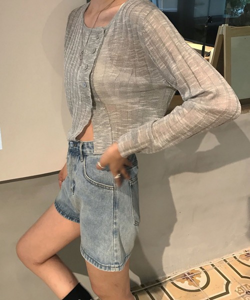 me+em select(ミームセレクト)の「シースルーニットショートカーディガン(カーディガン/ボレロ・レディース・ホワイト/ブラック/ベージュ/グレー・FREE)」の13枚目の写真