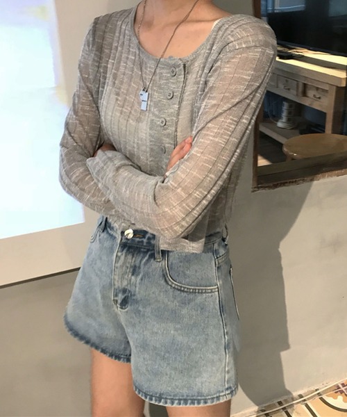 me+em select(ミームセレクト)の「シースルーニットショートカーディガン(カーディガン/ボレロ・レディース・ホワイト/ブラック/ベージュ/グレー・FREE)」の14枚目の写真