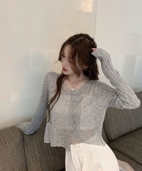 me+em select(ミームセレクト)の「シースルーニットショートカーディガン(カーディガン/ボレロ・レディース・ホワイト/ブラック/ベージュ/グレー・FREE)」の15枚目の写真