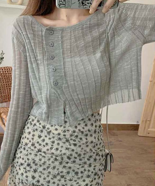 me+em select(ミームセレクト)の「シースルーニットショートカーディガン(カーディガン/ボレロ・レディース・ホワイト/ブラック/ベージュ/グレー・FREE)」の16枚目の写真