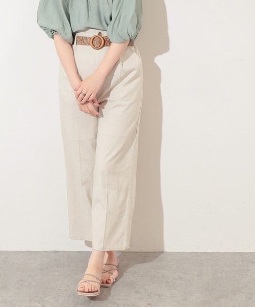 natural couture（ナチュラルクチュール）の「ストレッチリネンおしゃれベルト付きパンツ（その他パンツ・レディース・ブラック/ベージュ/ライトベージュ/グリーン・FREE）」の4枚目の写真