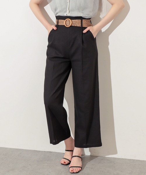 natural couture（ナチュラルクチュール）の「ストレッチリネンおしゃれベルト付きパンツ（その他パンツ・レディース・ブラック/ベージュ/ライトベージュ/グリーン・FREE）」の2枚目の写真