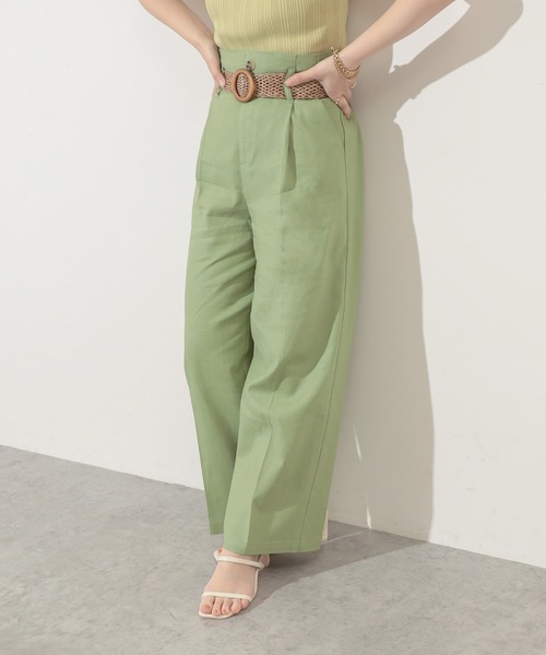 natural couture（ナチュラルクチュール）の「ストレッチリネンおしゃれベルト付きパンツ（その他パンツ・レディース・ブラック/ベージュ/ライトベージュ/グリーン・FREE）」の12枚目の写真