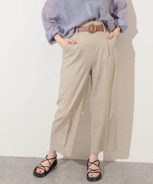 natural couture（ナチュラルクチュール）の「ストレッチリネンおしゃれベルト付きパンツ（その他パンツ・レディース・ブラック/ベージュ/ライトベージュ/グリーン・FREE）」の8枚目の写真