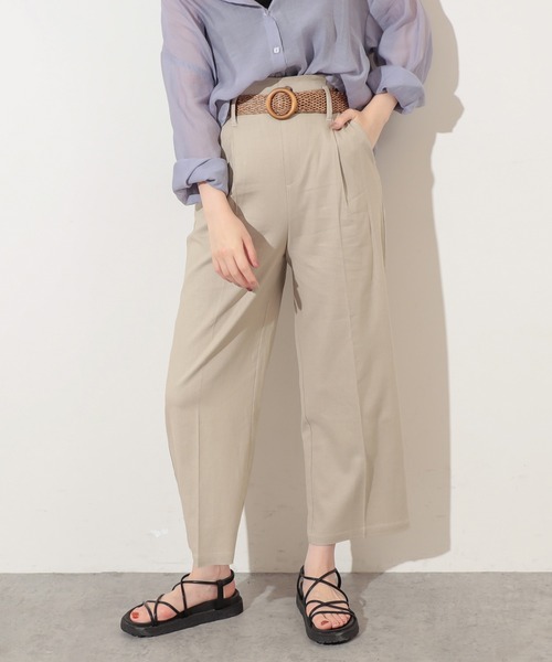 natural couture（ナチュラルクチュール）の「ストレッチリネンおしゃれベルト付きパンツ（その他パンツ・レディース・ブラック/ベージュ/ライトベージュ/グリーン・FREE）」の9枚目の写真