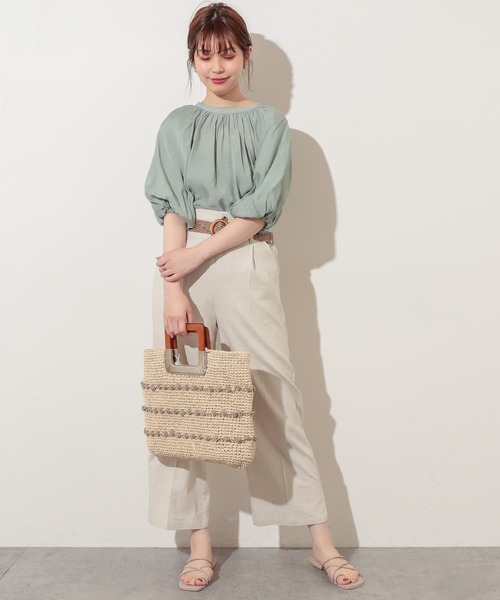 natural couture（ナチュラルクチュール）の「ストレッチリネンおしゃれベルト付きパンツ（その他パンツ・レディース・ブラック/ベージュ/ライトベージュ/グリーン・FREE）」の15枚目の写真