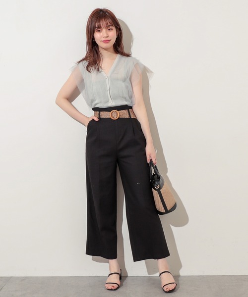 natural couture（ナチュラルクチュール）の「ストレッチリネンおしゃれベルト付きパンツ（その他パンツ・レディース・ブラック/ベージュ/ライトベージュ/グリーン・FREE）」の6枚目の写真