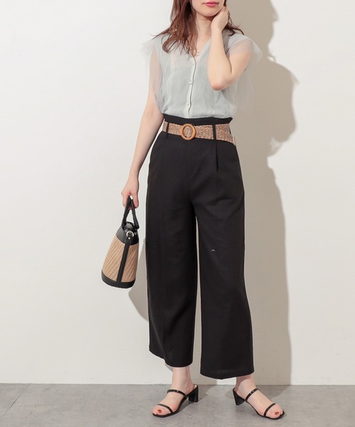 natural couture（ナチュラルクチュール）の「ストレッチリネンおしゃれベルト付きパンツ（その他パンツ・レディース・ブラック/ベージュ/ライトベージュ/グリーン・FREE）」の7枚目の写真