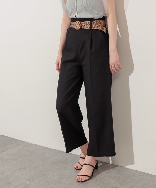 natural couture（ナチュラルクチュール）の「ストレッチリネンおしゃれベルト付きパンツ（その他パンツ・レディース・ブラック/ベージュ/ライトベージュ/グリーン・FREE）」の5枚目の写真