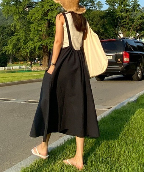 ABITOKYO(アビトーキョー)の「麻ライクロング丈Aラインフレアキャミサロペット(サロペット/オーバーオール・レディース・ブラック/ベージュ/ネイビー・FREE)」の4枚目の写真