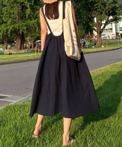 ABITOKYO(アビトーキョー)の「麻ライクロング丈Aラインフレアキャミサロペット(サロペット/オーバーオール・レディース・ブラック/ベージュ/ネイビー・FREE)」の6枚目の写真