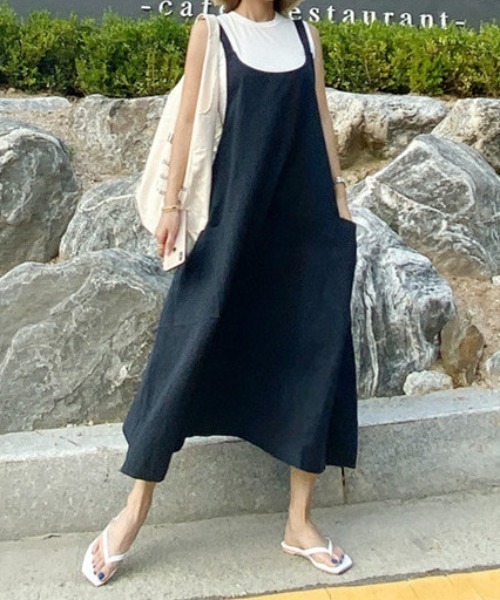 ABITOKYO(アビトーキョー)の「麻ライクロング丈Aラインフレアキャミサロペット(サロペット/オーバーオール・レディース・ブラック/ベージュ/ネイビー・FREE)」の11枚目の写真