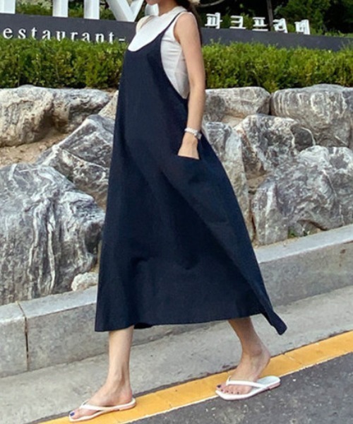 ABITOKYO(アビトーキョー)の「麻ライクロング丈Aラインフレアキャミサロペット(サロペット/オーバーオール・レディース・ブラック/ベージュ/ネイビー・FREE)」の13枚目の写真