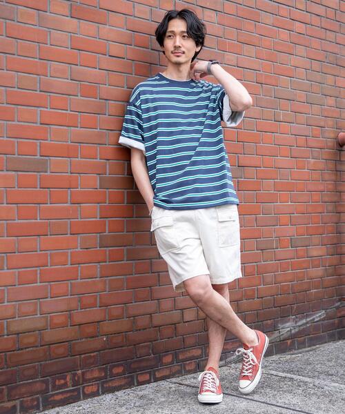 coen（コーエン）の「フェイクレイヤードマルチボーダーTシャツ（Tシャツ/カットソー・メンズ・ベージュ/ネイビー/オレンジ・SMALL/MEDIUM/LARGE/X-LARGE）」の7枚目の写真