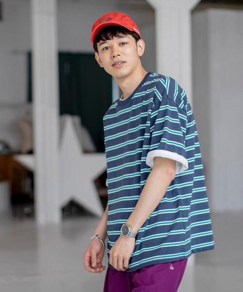 coen（コーエン）の「フェイクレイヤードマルチボーダーTシャツ（Tシャツ/カットソー・メンズ・ベージュ/ネイビー/オレンジ・SMALL/MEDIUM/LARGE/X-LARGE）」の8枚目の写真