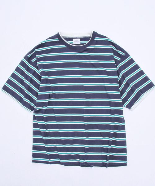 coen（コーエン）の「フェイクレイヤードマルチボーダーTシャツ（Tシャツ/カットソー・メンズ・ベージュ/ネイビー/オレンジ・SMALL/MEDIUM/LARGE/X-LARGE）」の13枚目の写真