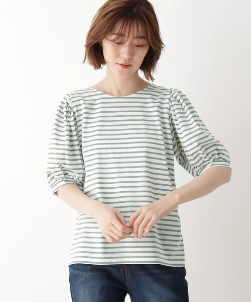 DRESKIP（ドレスキップ）の「◆ひんやり袖ギャザーTシャツ（Tシャツ/カットソー・レディース・ライトグレー系2/ブラック系2/オフホワイト/ブラック・02/04/03）」の4枚目の写真