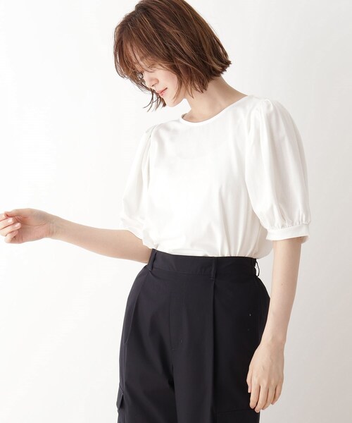 DRESKIP（ドレスキップ）の「◆ひんやり袖ギャザーTシャツ（Tシャツ/カットソー・レディース・ライトグレー系2/ブラック系2/オフホワイト/ブラック・02/04/03）」の2枚目の写真