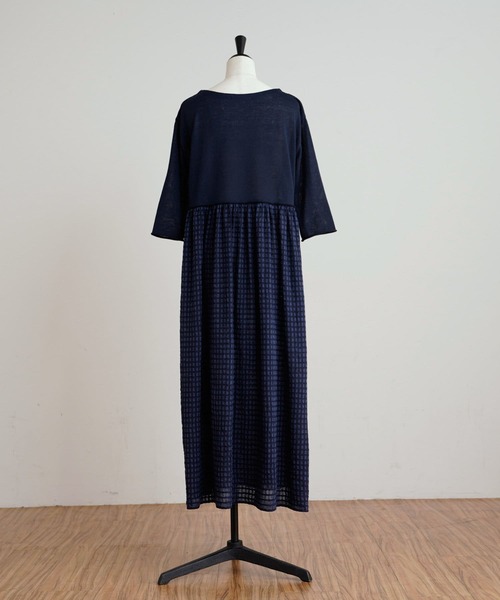 BEARDSLEY(ビアズリー)の「シワチェックニットコンビワンピース(ワンピース・レディース・ネイビー・FREE)」の7枚目の写真