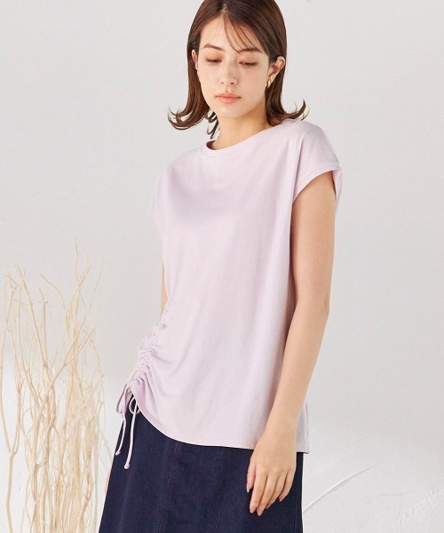ketty(ケティ)の「アシンメトリーサイドシャーリングトップス ≪洗濯機で洗える≫(Tシャツ/カットソー・レディース・ブラック/ブラウン/ピンク/イエロー・M)」の4枚目の写真