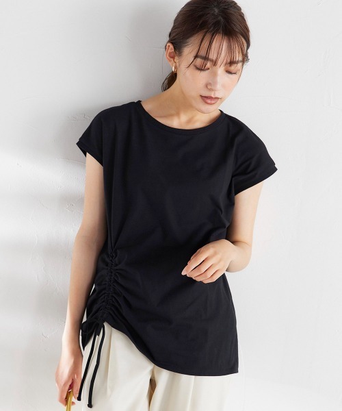 ketty(ケティ)の「アシンメトリーサイドシャーリングトップス ≪洗濯機で洗える≫(Tシャツ/カットソー・レディース・ブラック/ブラウン/ピンク/イエロー・M)」の9枚目の写真