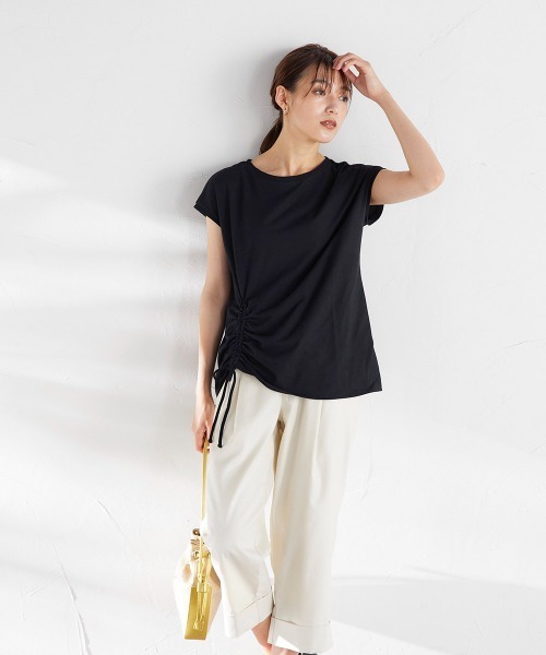 ketty(ケティ)の「アシンメトリーサイドシャーリングトップス ≪洗濯機で洗える≫(Tシャツ/カットソー・レディース・ブラック/ブラウン/ピンク/イエロー・M)」の8枚目の写真
