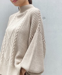 Meli rich | ハンドステッチ風。モックネックケーブルニット(ニット/セーター)