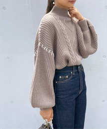 Meli rich | ハンドステッチ風。モックネックケーブルニット(ニット/セーター)