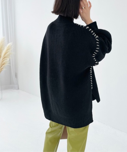 Meli rich（メリーリッチ）の「ハンドステッチ風。モックネックケーブルニット（ニット/セーター・レディース・ブラック/ベージュ/アイボリー/モカ・MEDIUM）」の11枚目の写真