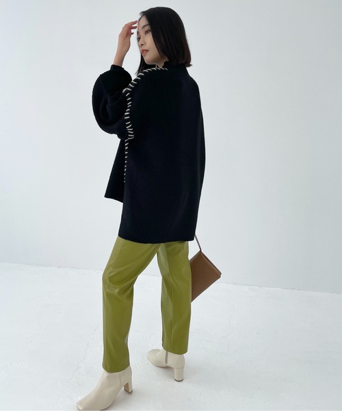 Meli rich（メリーリッチ）の「ハンドステッチ風。モックネックケーブルニット（ニット/セーター・レディース・ブラック/ベージュ/アイボリー/モカ・MEDIUM）」の14枚目の写真