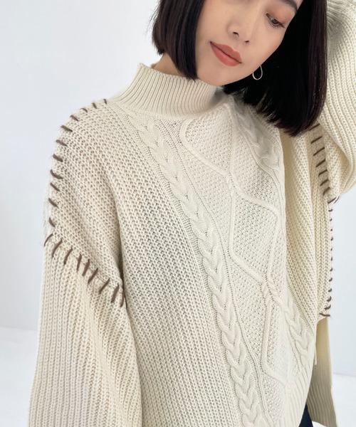 Meli rich（メリーリッチ）の「ハンドステッチ風。モックネックケーブルニット（ニット/セーター・レディース・ブラック/ベージュ/アイボリー/モカ・MEDIUM）」の22枚目の写真
