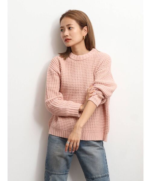 Ungrid(アングリッド)の「ルーズワッフルニット(ニット/セーター・レディース・オフホワイト/チャコールグレー/ピンク・FREE)」の1枚目の写真