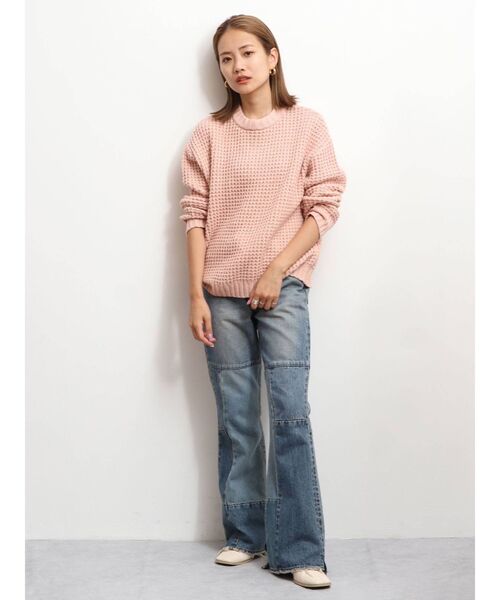 Ungrid(アングリッド)の「ルーズワッフルニット(ニット/セーター・レディース・オフホワイト/チャコールグレー/ピンク・FREE)」の6枚目の写真