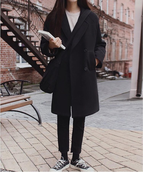 RUUX（ルーフ）の「あったか ダブル チェスターコート（チェスターコート・レディース・ブラック/ベージュ・M/L/XL/XXL/S）」の3枚目の写真